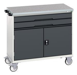 verso mobile cabinet with 2 drawers, door and lino top. WxDxH: 1050x600x980mm. RAL 7035/5010 or selected Bott Verso Mobile  Drawer Cupboard  Tool Trolleys and Tool Butlers